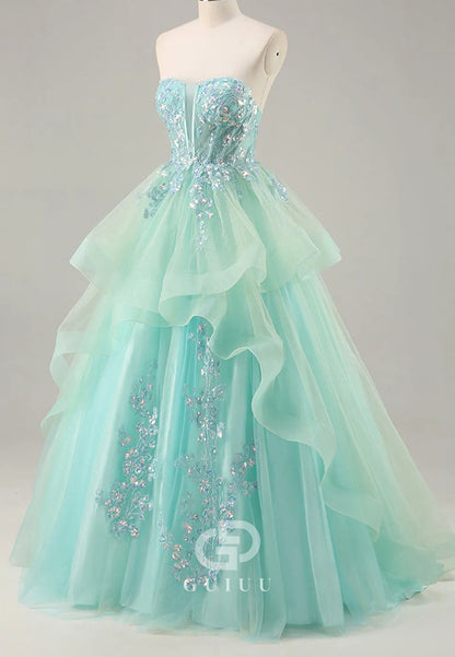 Sparkly Caribbean Strapless Corset Long Prom Dress with Ruffles