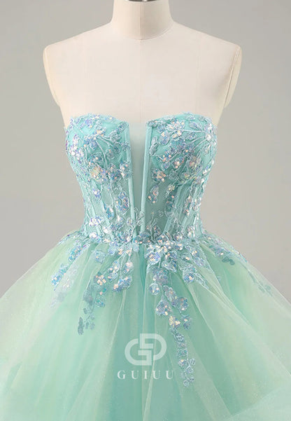 Sparkly Caribbean Strapless Corset Long Prom Dress with Ruffles