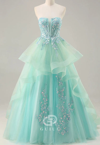 Sparkly Caribbean Strapless Corset Long Prom Dress with Ruffles