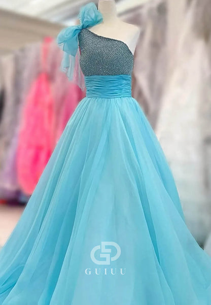 Sparkly Sky Blue Long Beading A-Line Prom Dress