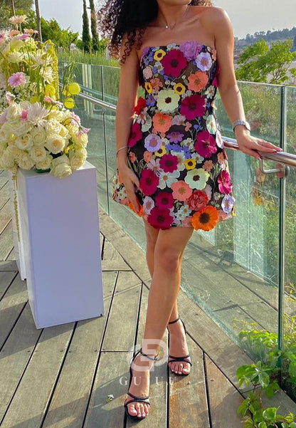 Straight Across A-Line Floral Embellished Party Homecoming Dress