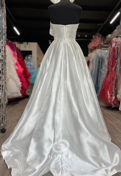 Strapless Sleeveless Satin A-Line Long Prom Dress