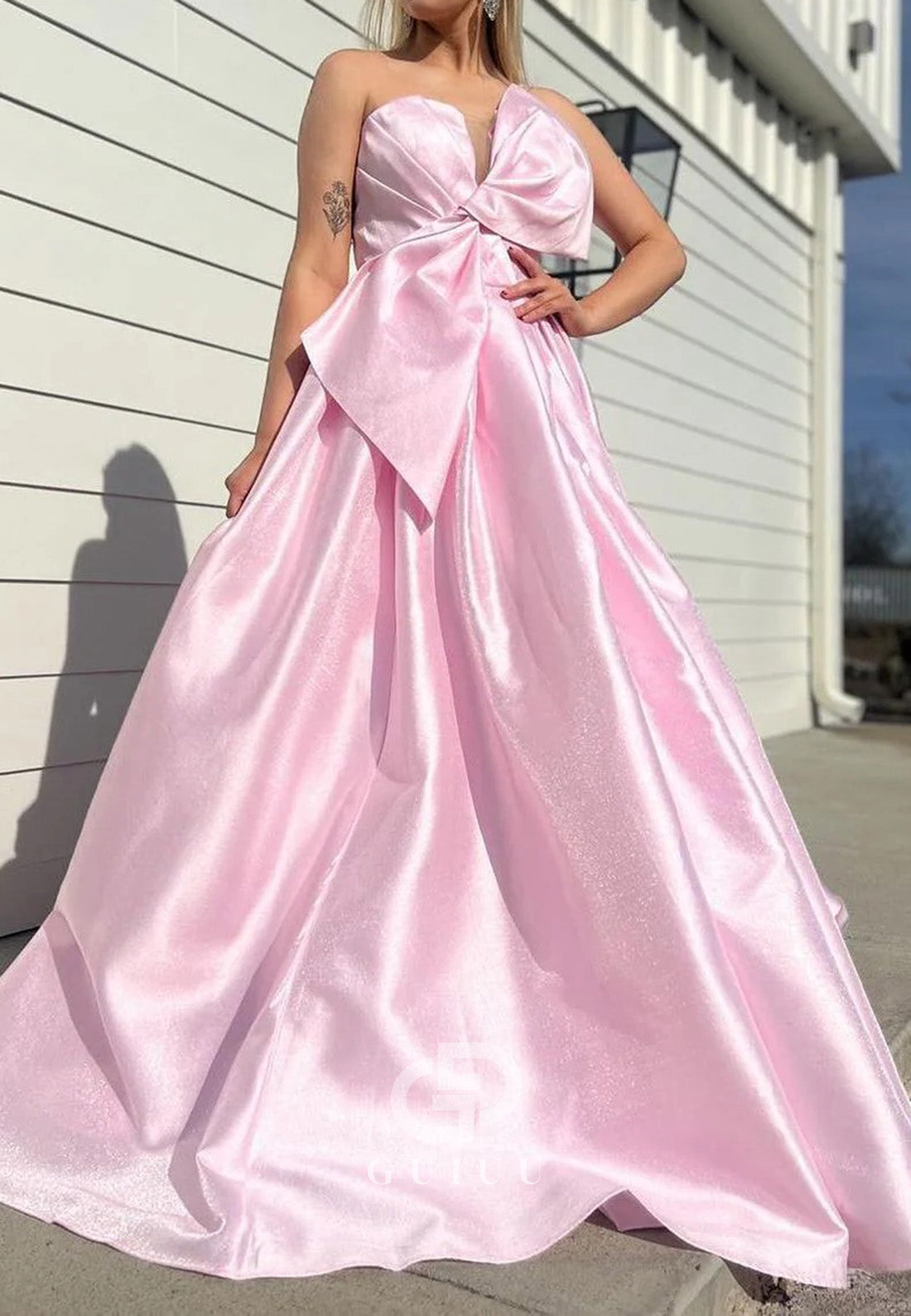 Strapless Sleeveless Satin A-Line Long Prom Dress