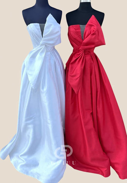 Strapless Sleeveless Satin A-Line Long Prom Dress
