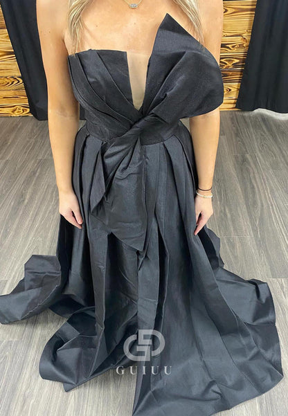 Strapless Sleeveless Satin A-Line Long Prom Dress