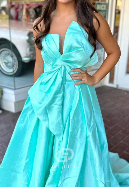Strapless Sleeveless Satin A-Line Long Prom Dress
