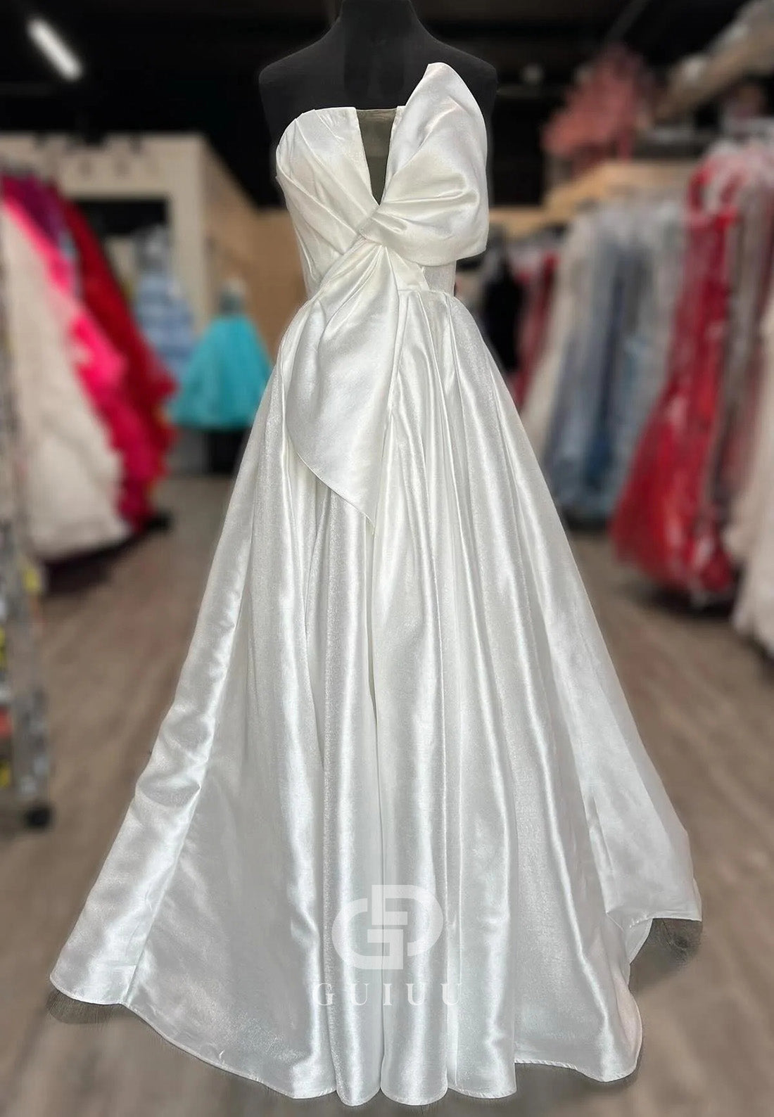 Strapless Sleeveless Satin A-Line Long Prom Dress