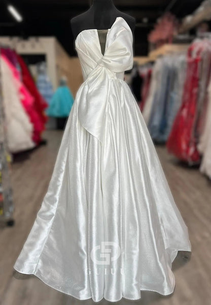 Strapless Sleeveless Satin A-Line Long Prom Dress