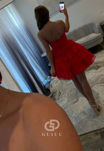 Strapless Sleeveless Ruffles Tiered Homecoming Dress