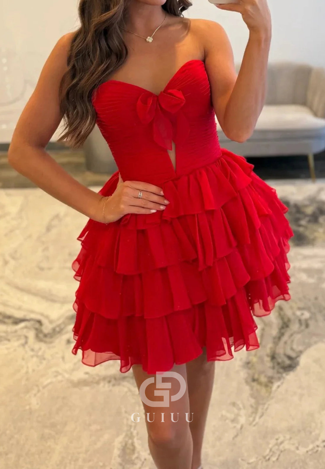 Strapless Sleeveless Ruffles Tiered Homecoming Dress