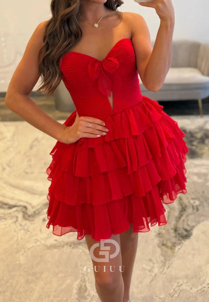 Strapless Sleeveless Ruffles Tiered Homecoming Dress