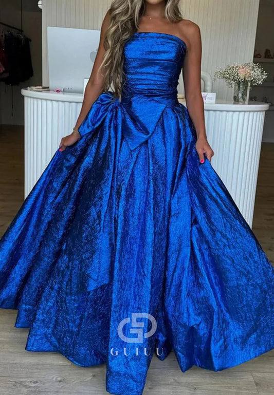 Strapless Sleeveless A - Line Long Prom Dress With Bowknot