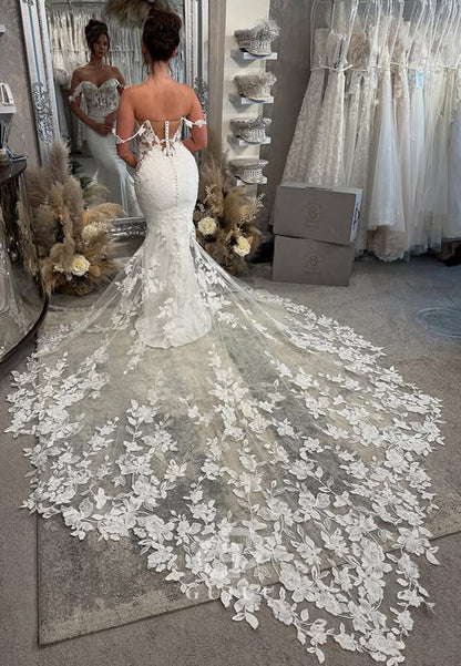 Strapless Sleeveless Floral Appliques Mermaid Wedding Dress