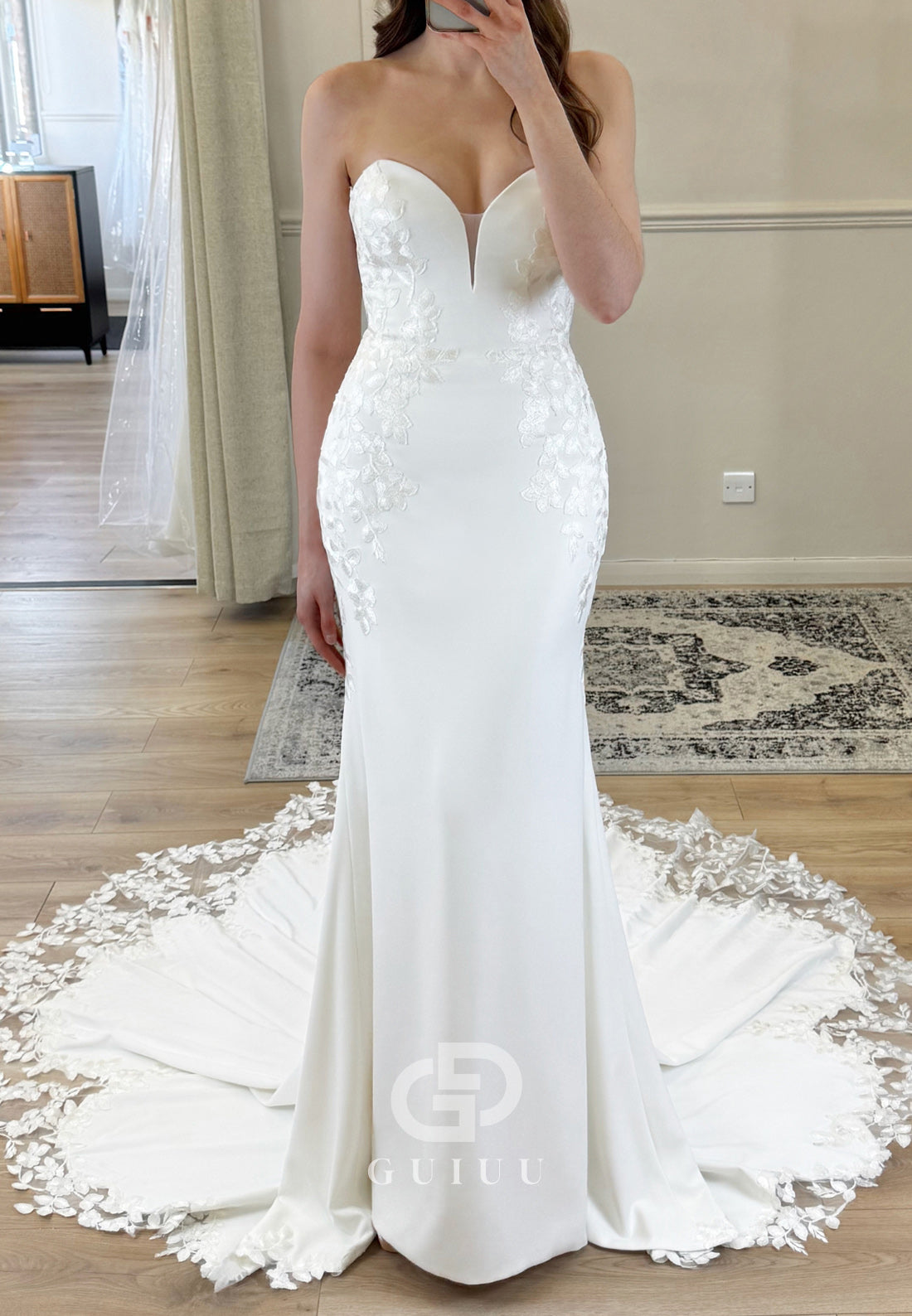 Strapless Sleeveless Sweep Train Satin Wedding Dress