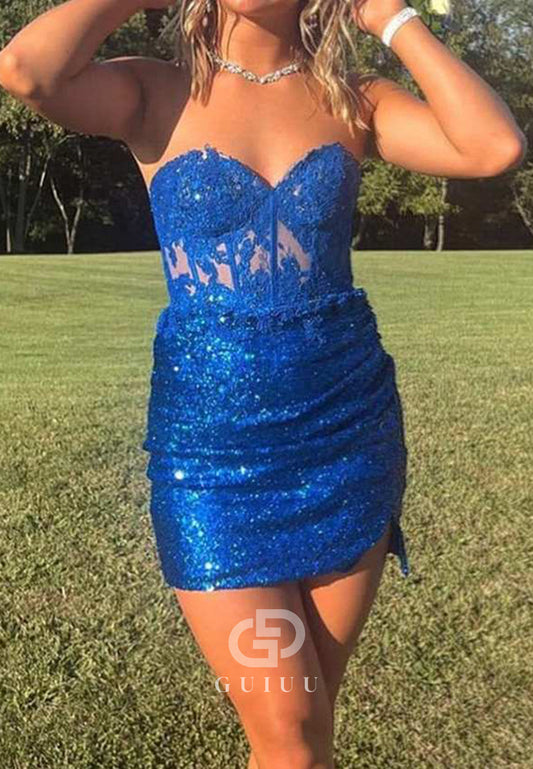 Strapless Sweetheart Bodycon Appliques Sequined Homecoming Dress
