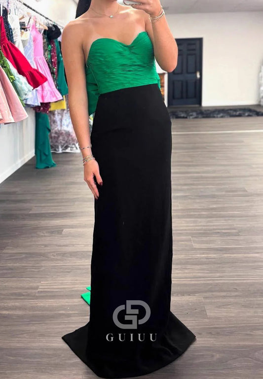 Sweetheart Green and Black Fitted Prom Dress with Bow