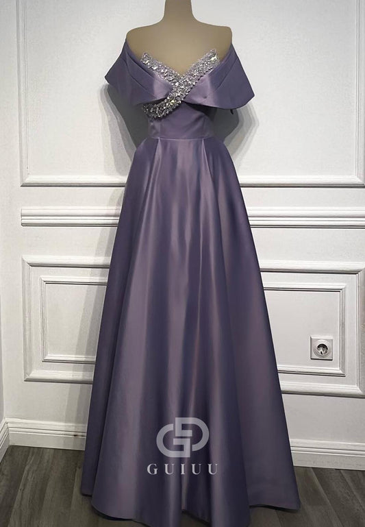 Tahiti A-Line Off-Shoulder Sequins Empire-Waist Evening Dress