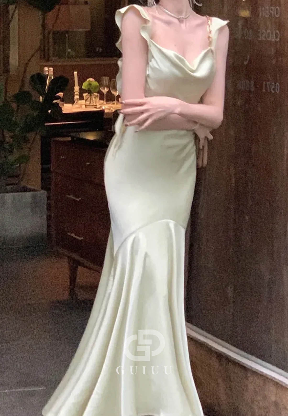 Trendy Mermaid Spaghetti Straps Light Pink Long Prom Dress with Ruffles