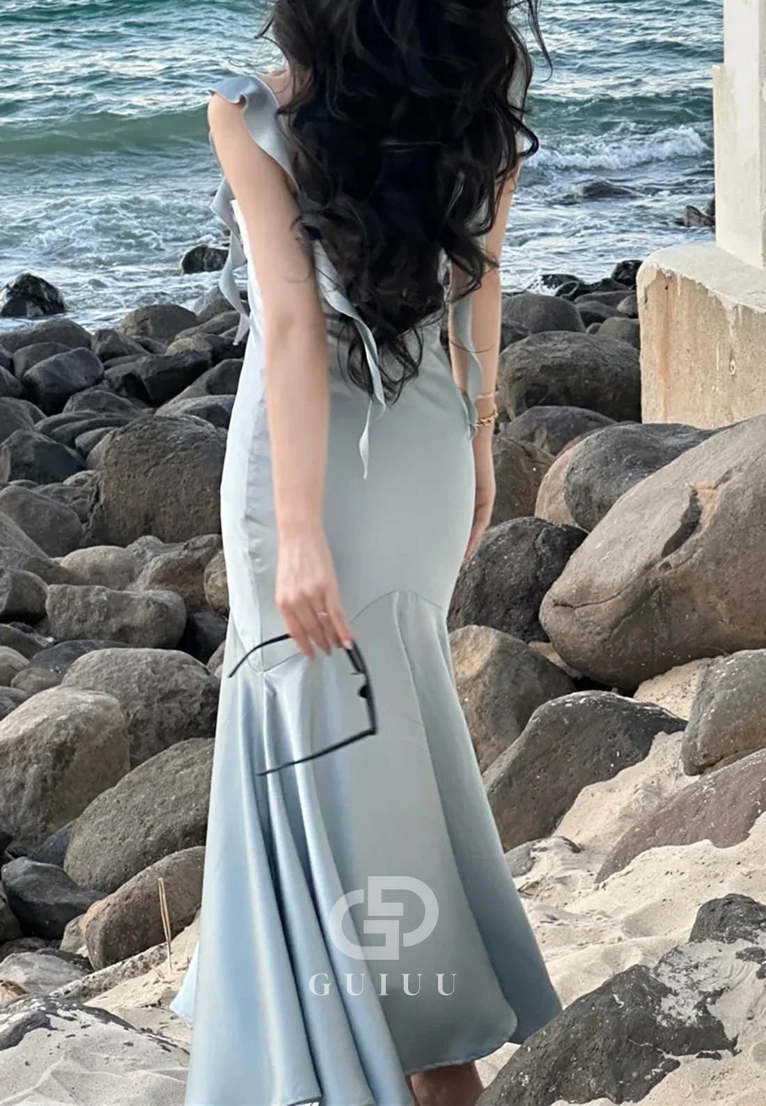 Trendy Mermaid Spaghetti Straps Light Pink Long Prom Dress with Ruffles