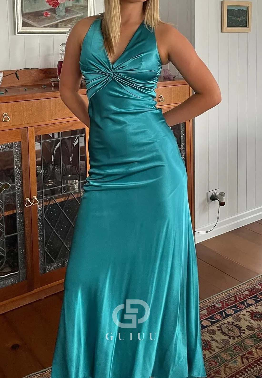 Chic Sheath Halter Neck Long Party with Backless Bowknot Party Dress