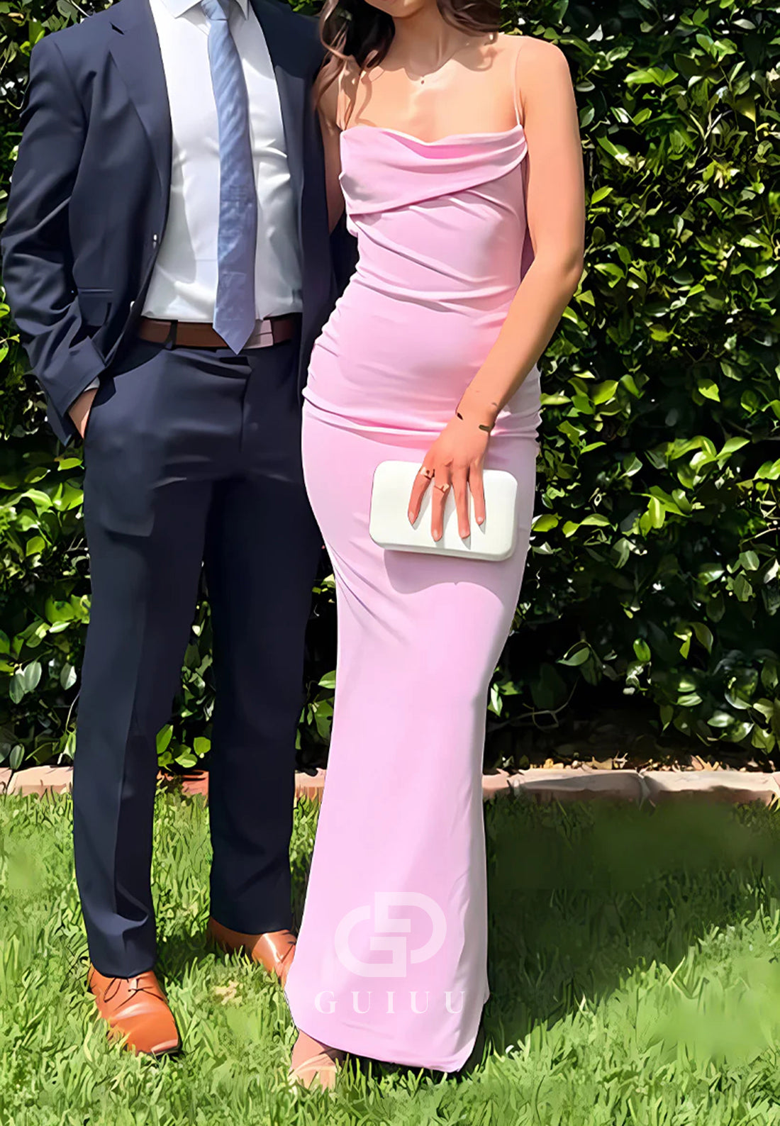 Trendy Sheath Spaghetti Straps Pink Long Prom Dress with Ruched