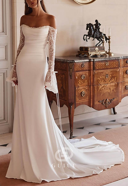 Trumpet Off-Shoulder Long Sleeves Stretch Chiffon Wedding Dress