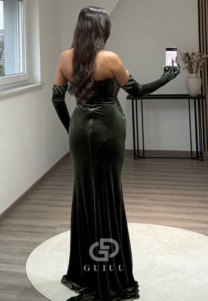 Velvet Pleats Sleeveless Floor-Length Prom Evening Dress