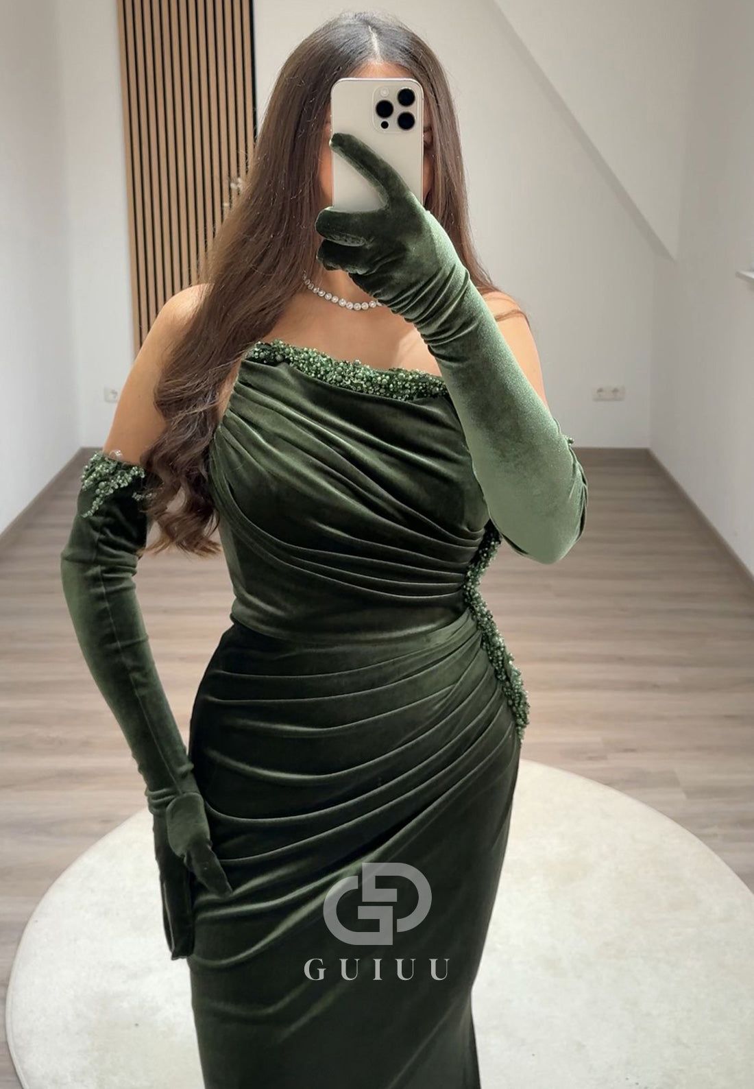 Velvet Pleats Sleeveless Floor-Length Prom Evening Dress