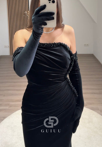 Velvet Pleats Sleeveless Floor-Length Prom Evening Dress