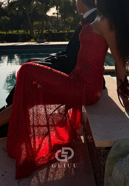 Red V-Neck Sleeveless Beaded Embroidery Sheath Sparkly Prom Dress