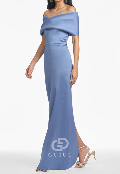 Simple A-Line Off-Shoulder Corset Floor-Length Mother of the Bride Dress