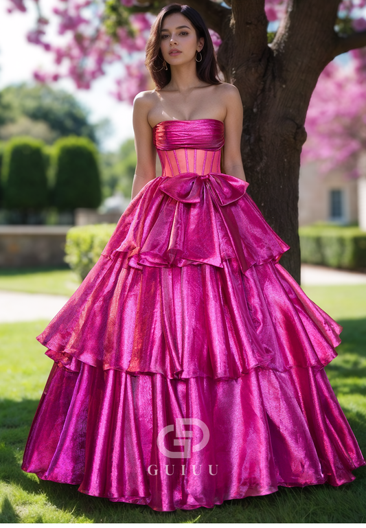 Velvet A-Line Sleeveless Strapless Prom Dress with Ruffles Corset Evening Party Dress