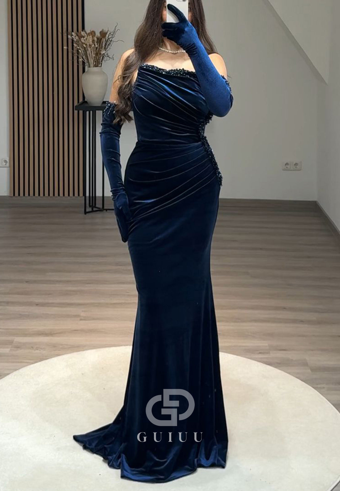 Velvet Pleats Sleeveless Floor-Length Prom Evening Dress