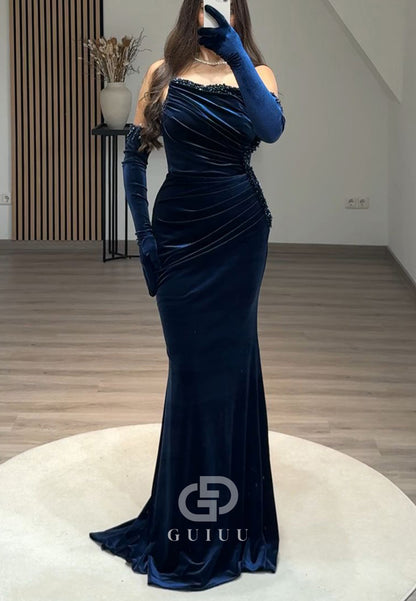 Velvet Pleats Sleeveless Floor-Length Prom Evening Dress