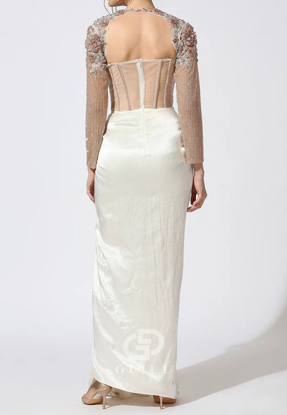 Charming Long Sleeeves V-Neck Ruched Evening Dress