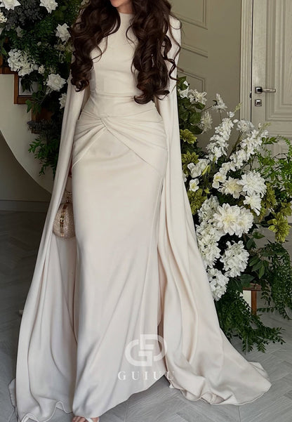 White A-Line Cape A-Line Ruched Mother of the Bride Dress