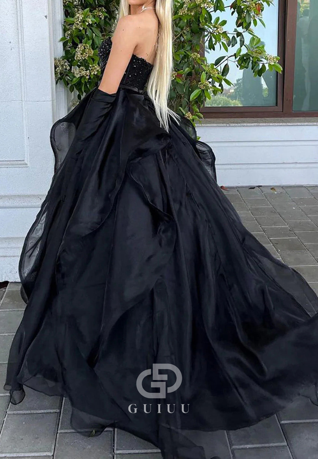 Black A-Line Sweetheart Sleeveless Ruffles A-Line Prom Dress