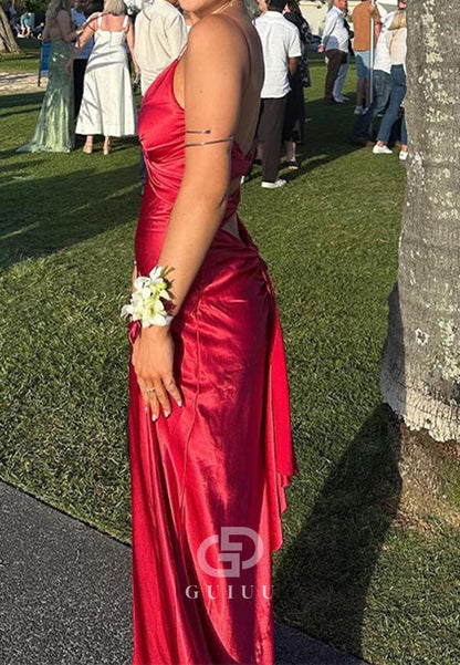Mermaid Twist Front Spaghetti Straps Satin Long Prom Dress