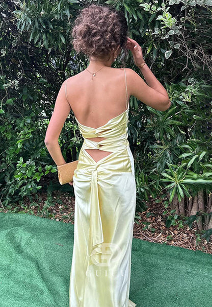 Mermaid Twist Front Spaghetti Straps Satin Long Prom Dress