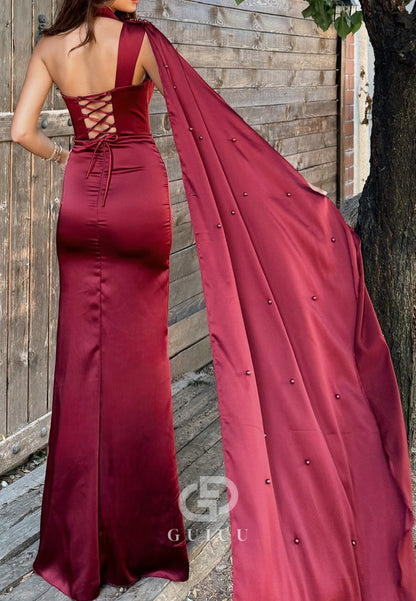 Simple Halter Sleeveless Ruched Sheath Prom Dress