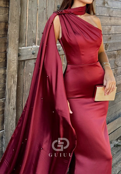 Simple Halter Sleeveless Ruched Sheath Prom Dress