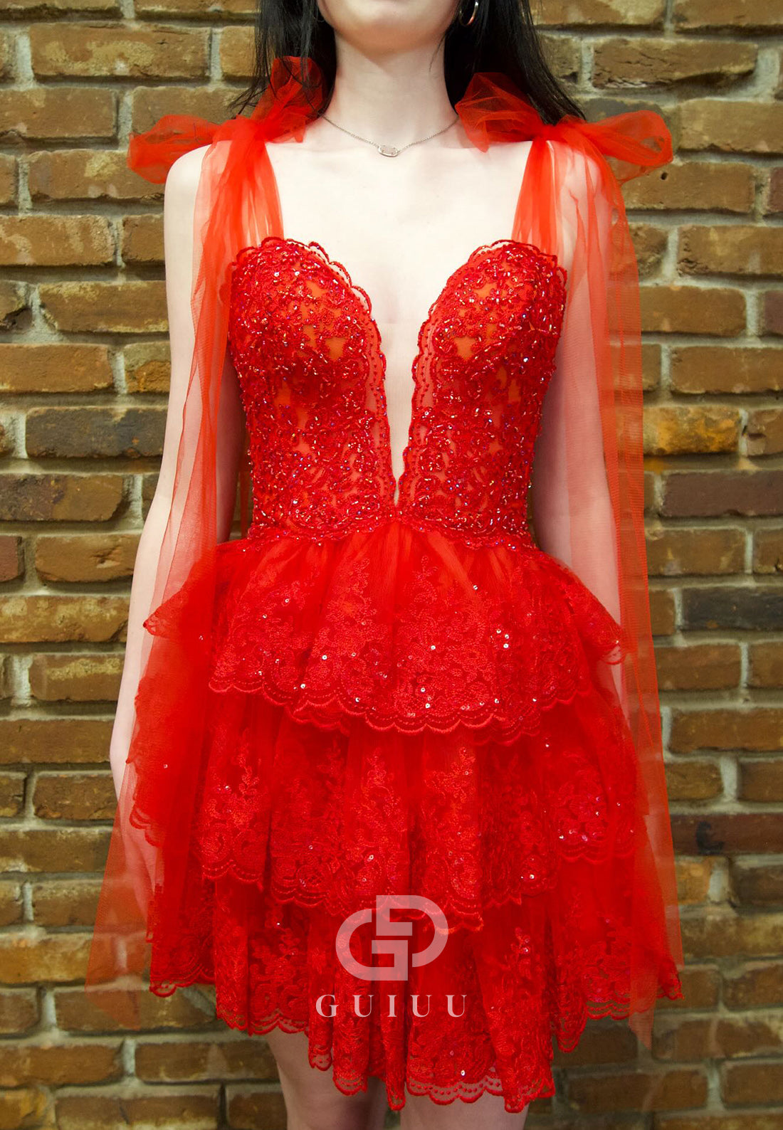 Red Sweetheart Spaghetti Straps Ruffles Homecoming Dress