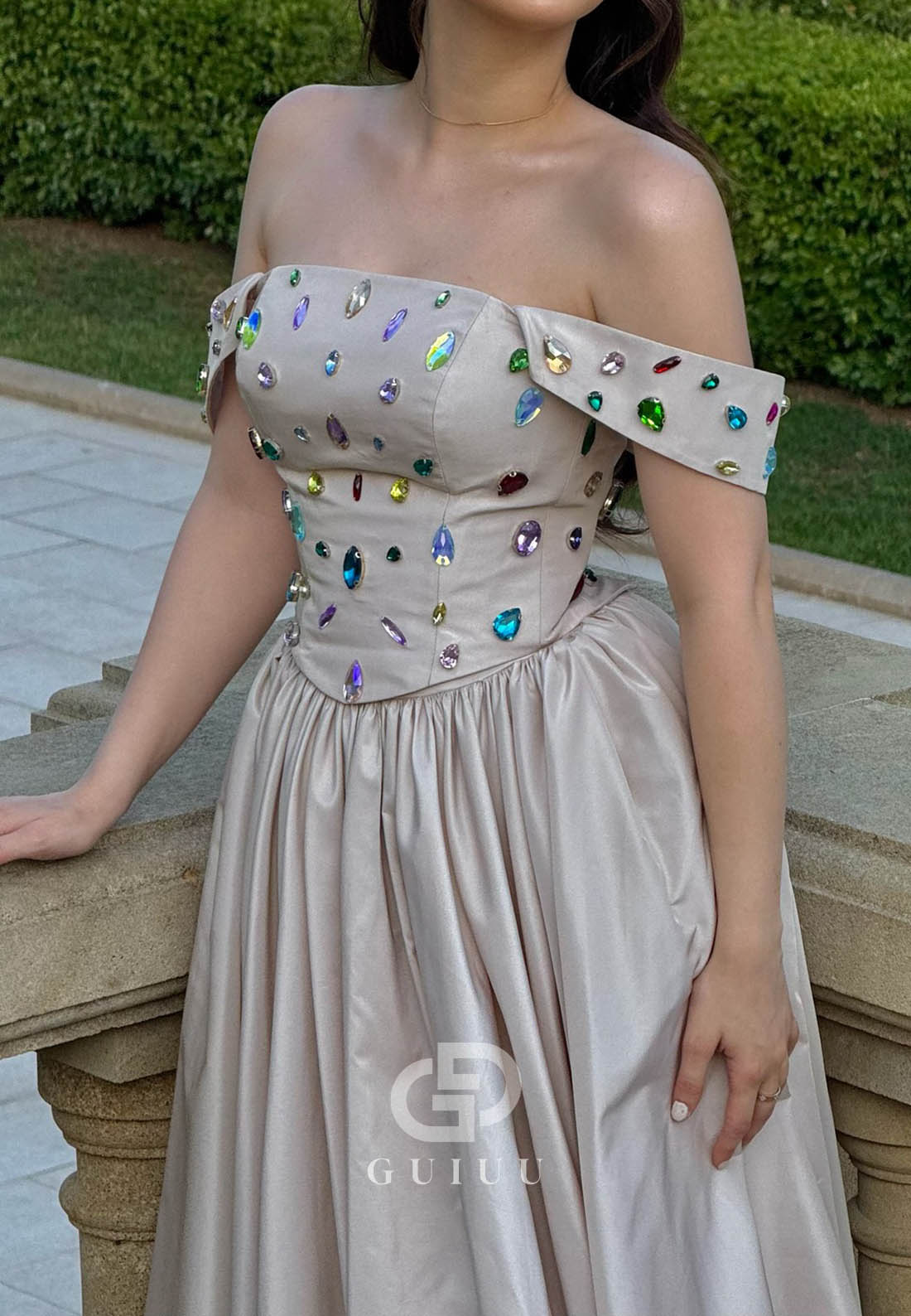 Simple Off-Shoulder Sleeveless Beads A-Line Prom Dress