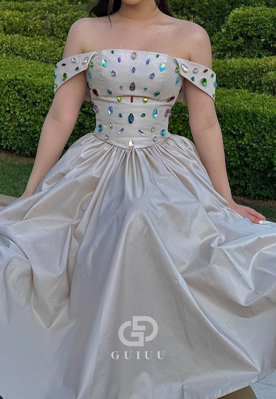 Simple Off-Shoulder Sleeveless Beads A-Line Prom Dress