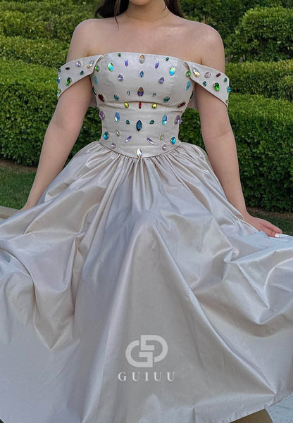 Simple Off-Shoulder Sleeveless Beads A-Line Prom Dress