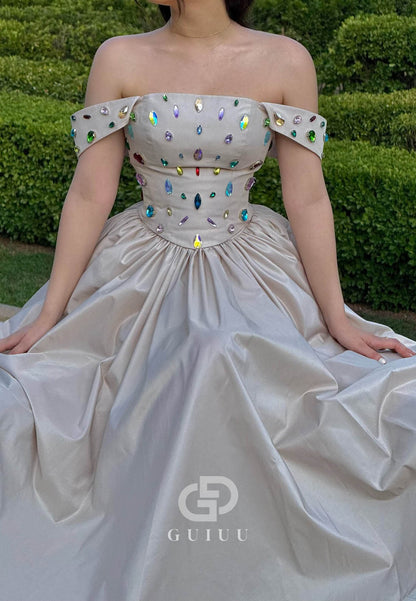 Simple Off-Shoulder Sleeveless Beads A-Line Prom Dress