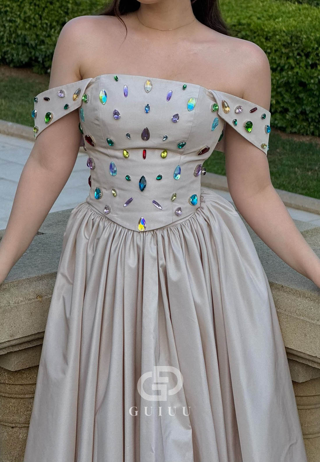 Simple Off-Shoulder Sleeveless Beads A-Line Prom Dress