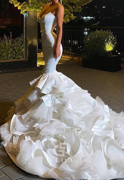 Elegant Sleeveless Strapless Ruffles Mermaid Wedding Dress