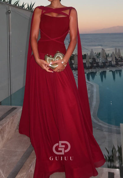 Burgundy Spaghetti Straps Scoop A-Line Prom Dress