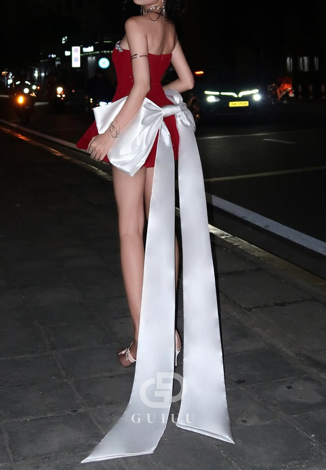 A-Line Sleeveless Strapless Bowknot Homecoming Dress